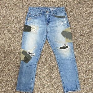 AG Adriano Goldschmied Blue and Green Patchwork Jeans